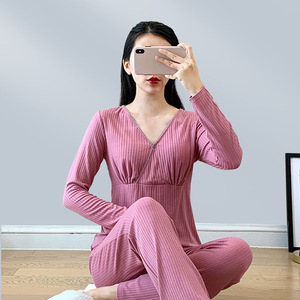 Ensemble de pyjama long pour femme enceinte, hauts et pantalons de <span class=keywords><strong>maternité</strong></span> et d'<span class=keywords><strong>allaitement</strong></span>, croisé sur le devant, tailles M L XL XXL 3XL - Product Image 5