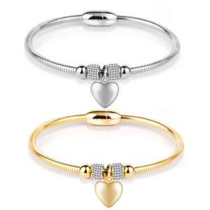 Bracelet en acier inoxydable en forme de cœur, fermoir magnétique de 3 mm avec sertissage de diamants, pour femme, bijou cadeau - Product Image 1