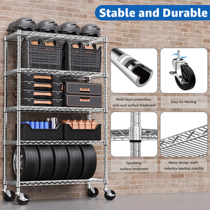 MZG US Inventory Latest Design Metal Organizer Heavy Duty 5 Layer Garage <b>Wire</b> Storage Rack Unit with Wheels - Product Image 4