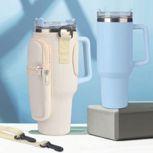 Wholesale Neoprene <b>Water</b> <b>Bottle</b> Insulated Sleeve Adjustable Shoulder <b>Strap</b> 40oz Tumbler Mugs Holder Bag with Zipper Phone Pocket - Product Image 3