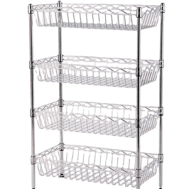 Hot-selling 4-tier Basket Carbon steel Standing Type shelves storage kitchen rack