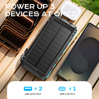 Batterie solaire portable 20000mAh, chargeur étanche, panneau solaire, double USB, lampe torche LED, batterie externe pour extérieur