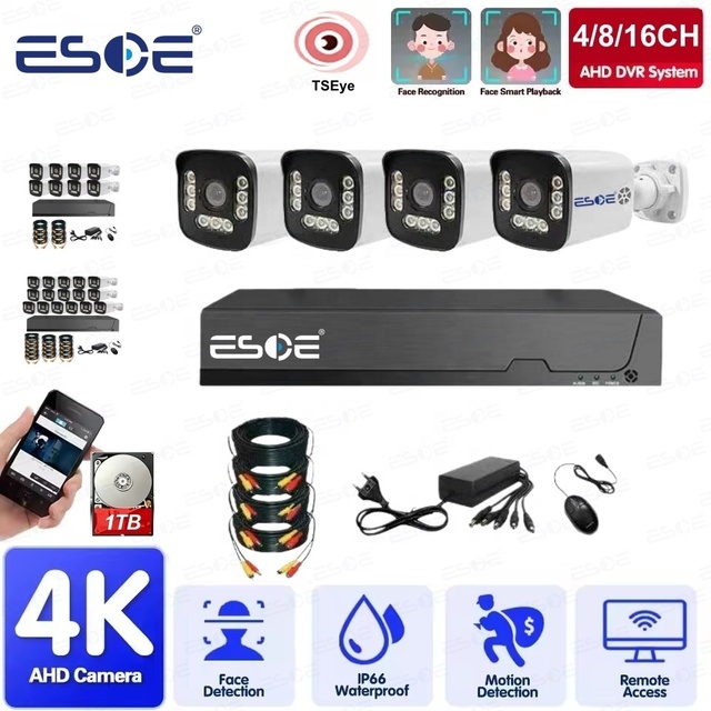 TSEye AI Smart Home 4CH 8CH 16CH 4K 4MP 5MP NVR Kit Security CCTV AHD NVR Kit Camera System Outdoor Waterproof Security System