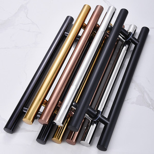 Poignées de porte en acier inoxydable, design moderne, installation facile pour portes en verre et portes encadrées, finition noire et argentée - Product Image 2