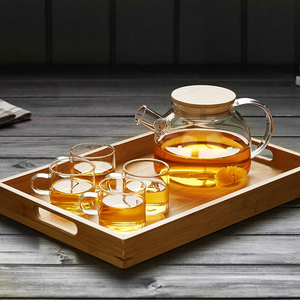Teiera in vetro borosilicato resistente al calore all'ingrosso con coperchio e manico in bambù - Product Image 4