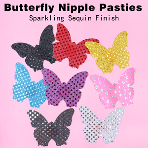 Cache-tétons adhésifs sans bretelles pour femme, motif papillon à paillettes, jetables, sexy, pour soirée - Product Image 1