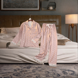 Ensemble de pyjama thermique géométrique pour femmes, taille élastique, respirant, séchage rapide, été, automne, hiver, manches longues, vêtements de nuit en polyester - Product Image 3