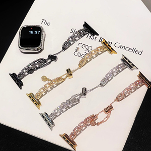 สายนาฬิกา Apple Watch สำหรับผู้หญิง ดีไซน์หรูหราประดับเพชรทรงเหลี่ยม วัสดุโลหะ สำหรับสมาร์ทวอทช์และอุปกรณ์เสริม - Product Image 1