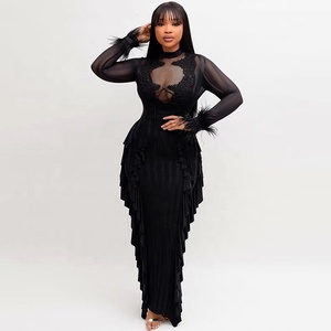 Sexy ren đen dài của phụ nữ quần áo Ấn Độ của phụ nữ quần áo Ấn Độ hoa buổi tối ăn mặc Bandage Dresses đối với phụ nữ thanh lịch - Product Image 1