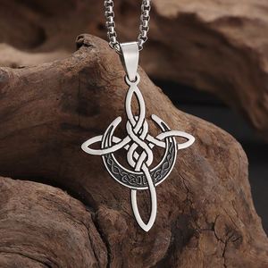Collier en acier inoxydable avec nœud de lune croissante pour femmes et hommes, amulette porte-bonheur, collier celtique, bijoux - Product Image 5