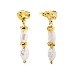 Natural Pearl Drop Earrings For Women Gold Color Delicate Pendientes Dangle Earings Fashion Jewelry Manufacturer OEM & ODM