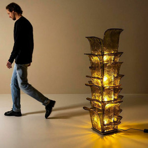 Lampada da Terra a LED in Vetro di Murano con Design a Foglie Stratificate, Luce Artistica Moderna con Base E27 per Soggiorno e Hall d'Hotel - Product Image 3