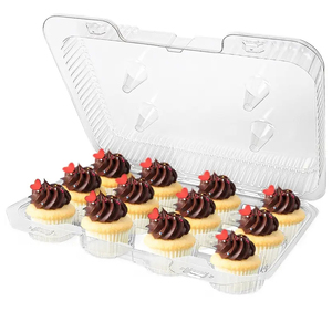 Disposable Transparent Plastic 12 compartment High Dome cupcake carrier Rectangle Clamshell Hinged cupcake Boxes
