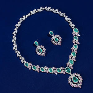 ชุดสร้อยคอและต่างหูเจ้าสาวสุดหรู2ชิ้นสำหรับงานแต่งงานลูกบาศก์เพทายคริสตัล CZ Dubai Dubai ปาร์ตี้ N-1477 Bijoux Femme - Product Image 4