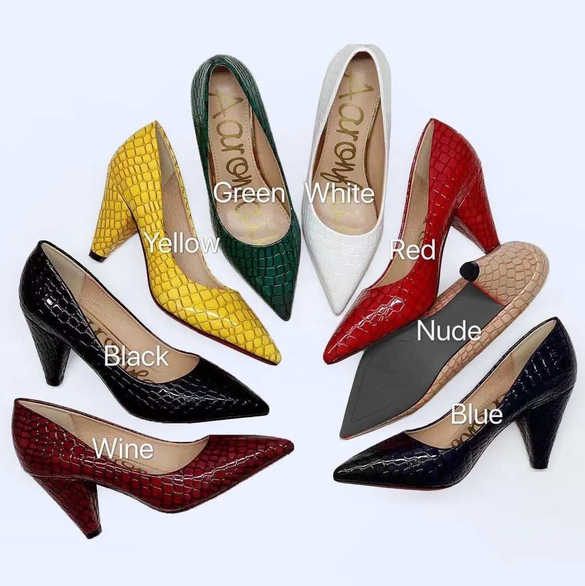 New Design Slip on PU Leather Women Dress Mid Heels Shoes For Ladies