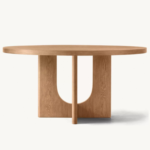 Tavolo da Pranzo Moderno Japandi Ecologico e Durevole con Piano in Rovere Naturale, Base a Piedistallo con Pannelli Incrociati e Intaglio ad Arco in Legno Massello per <span class=keywords><strong>Casa</strong></span> e Cucina - Product Image 4