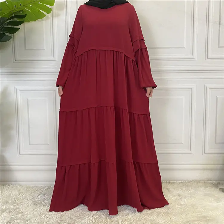 Wholesale new style solid color long sleeve casual chiffon muslim dress abaya dresses 2022