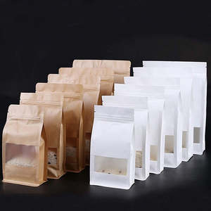 Pochette réutilisable étanche en papier kraft, brun, blanc, bloc plat, fond carré, 3 couches, avec fenêtre - Product Image 6