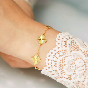 Mini 12mm Five-Flower Lucky Four-<b>Leaf</b> Clover Bracelet for Women, Adjustable, Versatile Jewelry, <b>Light</b> Luxury, High-End Style, - Product Image 2