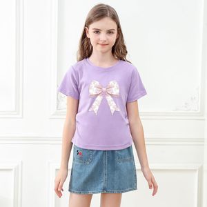 FOXA Camiseta con lazo morado para mujer, camiseta gráfica transpirable de algodón con manga regular, top de verano - Product Image 2