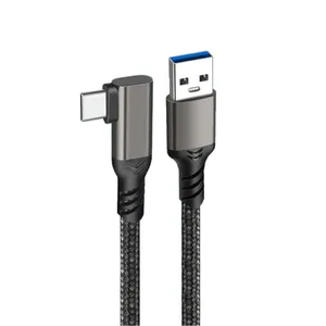 1m中山工厂20V/3A 10gb/S USB A至90度usb c电缆织物编织3.1 usb c型充电器电缆，用于VR摄像机