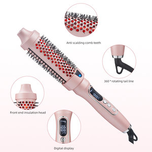 <span class=keywords><strong>Brosse</strong></span> thermique infrarouge professionnelle 2-en-1 de 38 mm, lissante et bouclante, peigne chauffant rond ODM avec température réglable pour usage domestique et en salon - Product Image 6