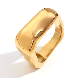 Stainless Steel Irregular Square Chunky <b>Statement</b> <b>Ring</b> Geometric Wide Band Stackable Finger <b>Ring</b> For Women Daily Trendy Jewelry - Product Image 2