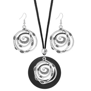 Ethnic Geometric Spiral <b>Necklace</b> And Earring <b>Set</b> Antique <b>Silver</b> Plated Alloy Women's Jewelry Fashion <b>Set</b> - Product Image 4
