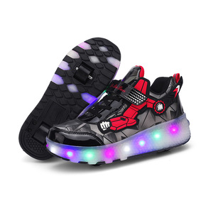 Children's Light Up Roller Shoes With Retractable Wheels Velcro Closure Casual For Boys Age 4-6Y Black 2166 EUR31 - Product Image 5