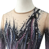 Robe de patinage artistique à manches longues avec dégradé violet-bleu et strass, dos découpé, pour filles et femmes