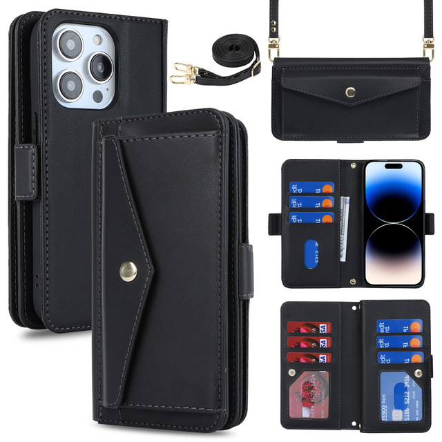 Wallet Card Holder PU Leather Case for Iphone 13 14 Phone Case Double Cover Multi-Card Bag Protective for Apple 12 11 15 Pro Max