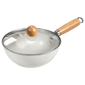 Wok de Cerámica Blanca FLEY, Sartén Antiadherente con Mango de Madera y Tapa de Vidrio, Apto para Cocina de Gas, para el Hogar - Product Image 4
