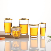 Verre à shot transparent multi-formes avec couvercle en métal doré, personnalisable, petit verre à boire pour bar, fête, cadeau d'entreprise