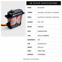 Servomoteur métallique étanche XQ-POWER XQ-S2221D 22KG sans noyau, mince, 12mm, boîtier en aluminium CNC, 8.4V, pour avion RC, UAV, planeur