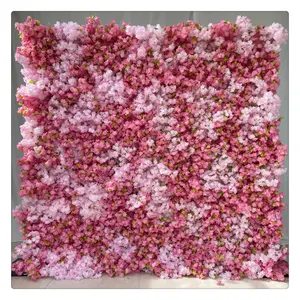 S08 8 * 8f mariage fleur décor coloré floral toile de fond fermeture éclair tissu base mur retrousser rose fleur de cerisier fleur mur pour scène