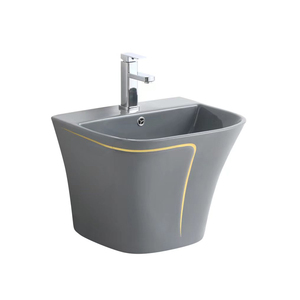 Offre Spéciale sanitaire ligne de couleur grise design lavabo mural cuvette ronde salle de bain wc ensemble de toilette - Product Image 3
