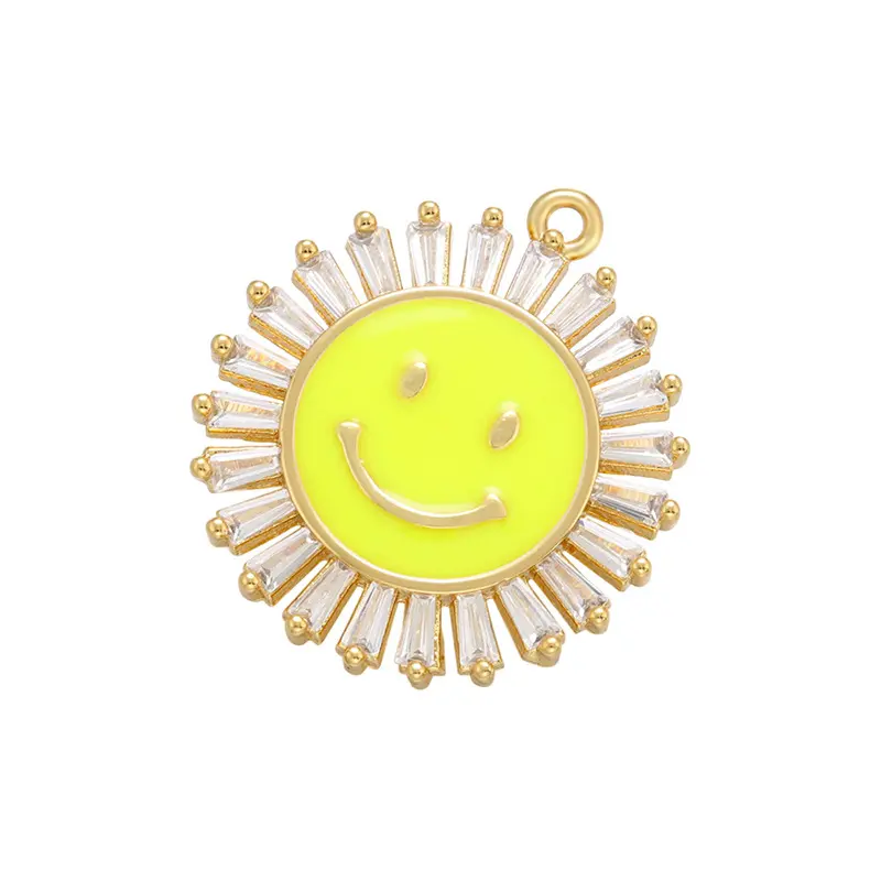 Retro Light Luxury Sunflower Rose Flower Sun Smiling Shape Stone Enamel Charms For Necklace Jewelry Making