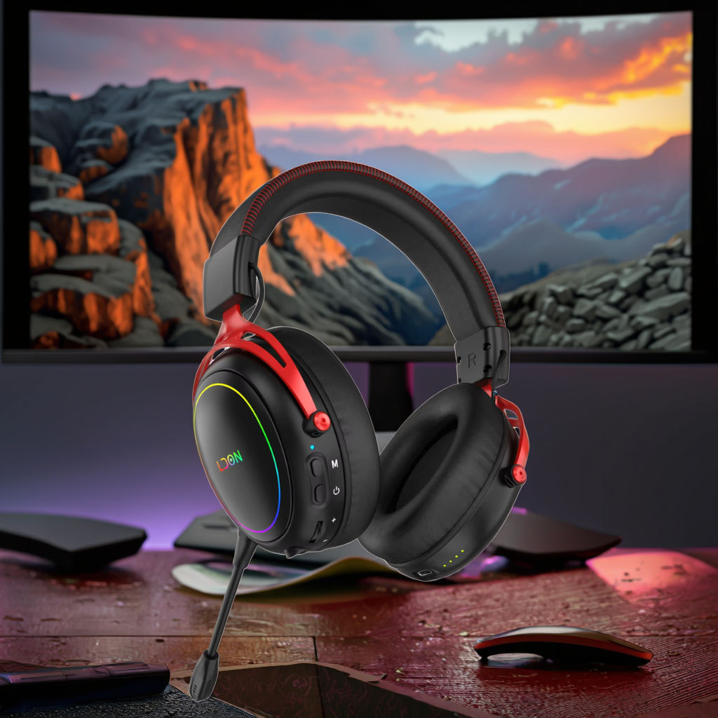 LDON R5 Wireless Gaming Headset | Bluetooth 6.0, Active Noise Cancellation, 7.1 Surround Sound, Metal-Leather Build, RGB (Kuwait)