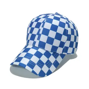 Fashion maker of high quality summer outdoor sunblock hats Sports checkered baseball caps with custom embroidered logos