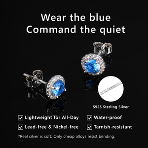 Wholesale <b>Blue</b> Zircon Flower <b>Stud</b> <b>Earrings</b> 925 Silver White Gold Plated Hip Hop Jewelry Hypoallergenic 5A CZ Bule Stone <b>Earrings</b> - Product Image 3