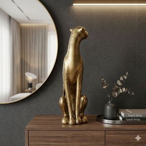 Modern Light <b>Gold</b> Resin Leopard Sculpture - Home & Entryway Decor Ornament - Product Image 1