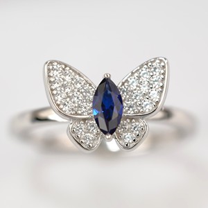 Bague papillon en argent 925 avec saphir, style tendance pour femmes - Product Image 1
