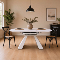 Ensemble de table à manger extensible moderne de luxe, meubles de cuisine rétractables, plateau en pierre frittée marbrée, table à manger extensible