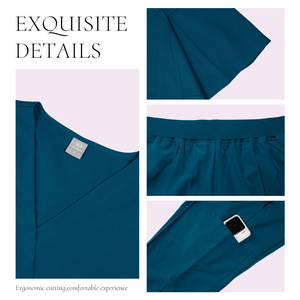 Women's Scrub Set Dark Blue V-Neck Cap Sleeve Moisture Wicking Hospital Uniforms - Product Image 3