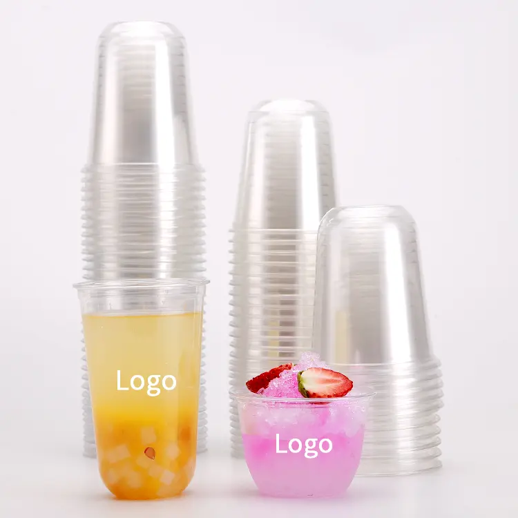 Logotipo personalizado impresso copos PET Copos plásticos descartáveis Soft Clear Boba u Cups