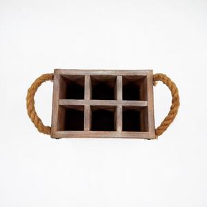 Distressed Solid Wood Cosmetic Storage <b>Box</b> With Rope Handles Multi Compartment Desktop Organizer For <b>Makeup</b> Skincare Products - Product Image 2