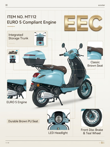 Scooter à essence de haute qualité 49,5 ml 50 cm³ EFI 4 temps refroidi par air EEC Euro 5 Scooter rétro 49 cm³ Cyclomoteur à essence Frein à disque avant MT112 - Product Image 2