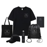 Ensembles promotionnels Hong-Fu : Sacs fourre-tout en coton, T-shirts, gobelets et casquettes personnalisés avec logo pour salons professionnels et cadeaux d'accueil