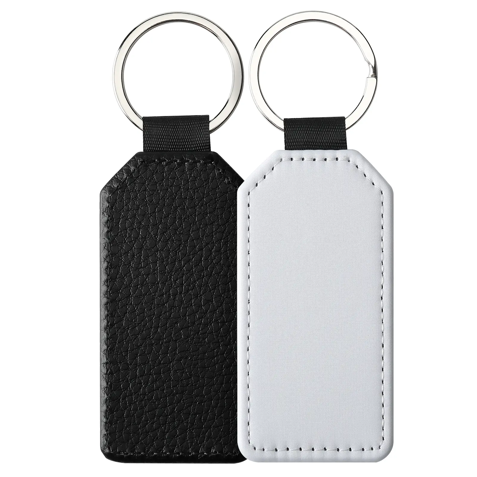 Custom Logo Heat Transfer Sublimation Promotion Gift Genuine Leather Accessories Keychain with Metal Keyring