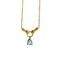Collier en acier inoxydable MECYLIFE pour femme, résistant à l'eau et inaltérable, plaqué or 18 carats, avec zircon en forme de goutte d'eau, motif main dans la main